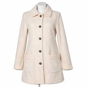 APPLESEED’S Cream Button Front Lined Faux Fur Trim Jacket Coat Size L